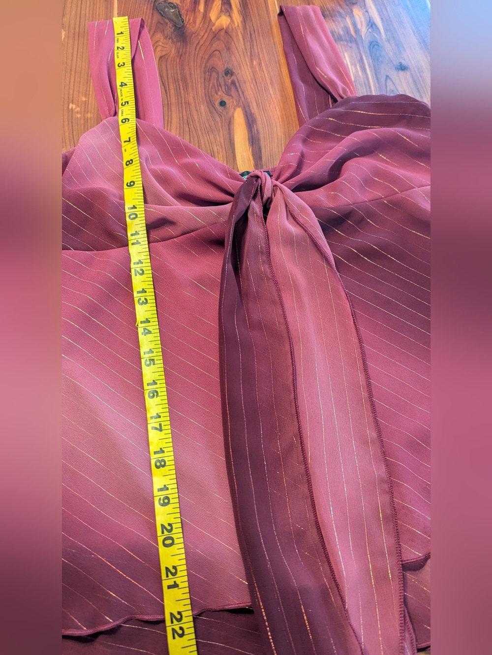 Tie-Front Metallic-Striped Sleeveless Tank Top — Pink - Picture 6 of 7